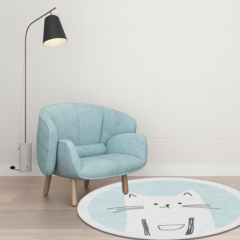 Kids Cat Pattern Rug Light Blue Polyester Rug Washable Anti-Slip Backing Area Rug for Home Decoration Light Blue Clearhalo 'Area Rug' 'Rug' 1608703