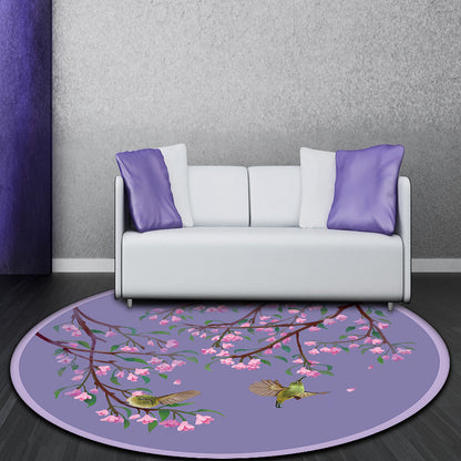 Purple Oriental Rug Polyester Floral and Bird Pattern Rug Washable Non-Slip Backing Carpet for Bedroom Purple Clearhalo 'Area Rug' 'Rug' 1608718