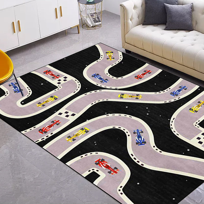 Kids Bedroom Rug in Black Cars & Roads Print Rug Polyester Non-Slip Backing Washable Area Rug Clearhalo 'Area Rug' 'Rug' 1608887