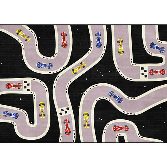 Kids Bedroom Rug in Black Cars & Roads Print Rug Polyester Non-Slip Backing Washable Area Rug Clearhalo 'Area Rug' 'Rug' 1608888