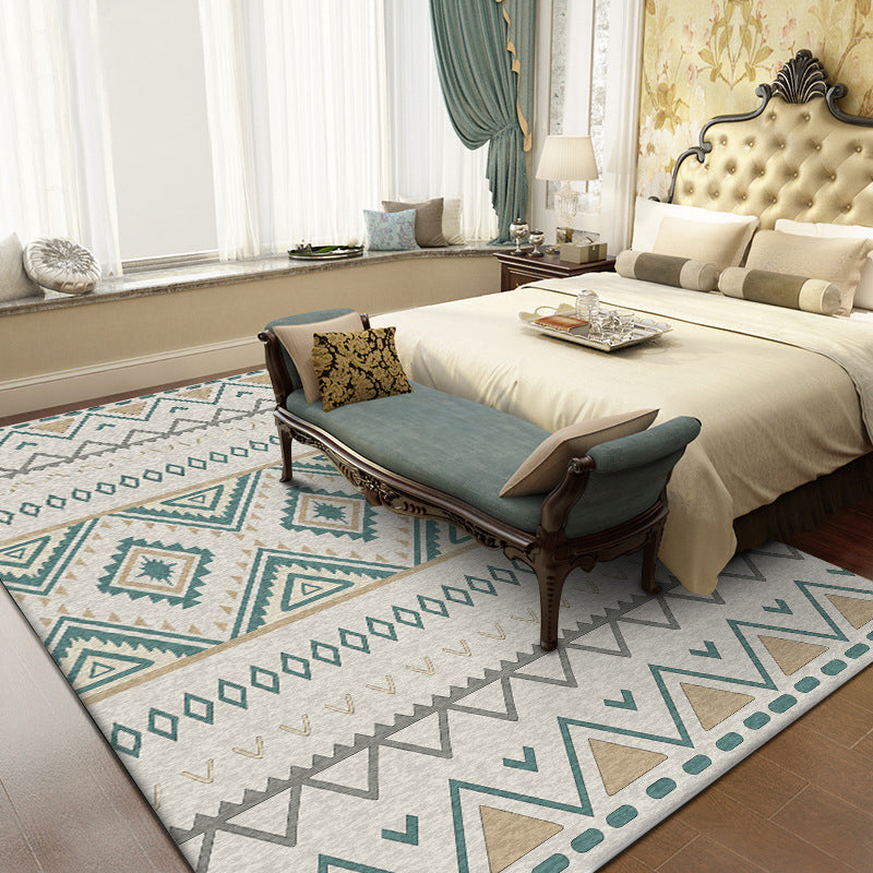 Americana Geometric Print Rug Green Polyester Rug Machine Washable Non-Slip Area Rug for Living Room Green Clearhalo 'Area Rug' 'Rugs' 'Southwestern' Rug' 1608894
