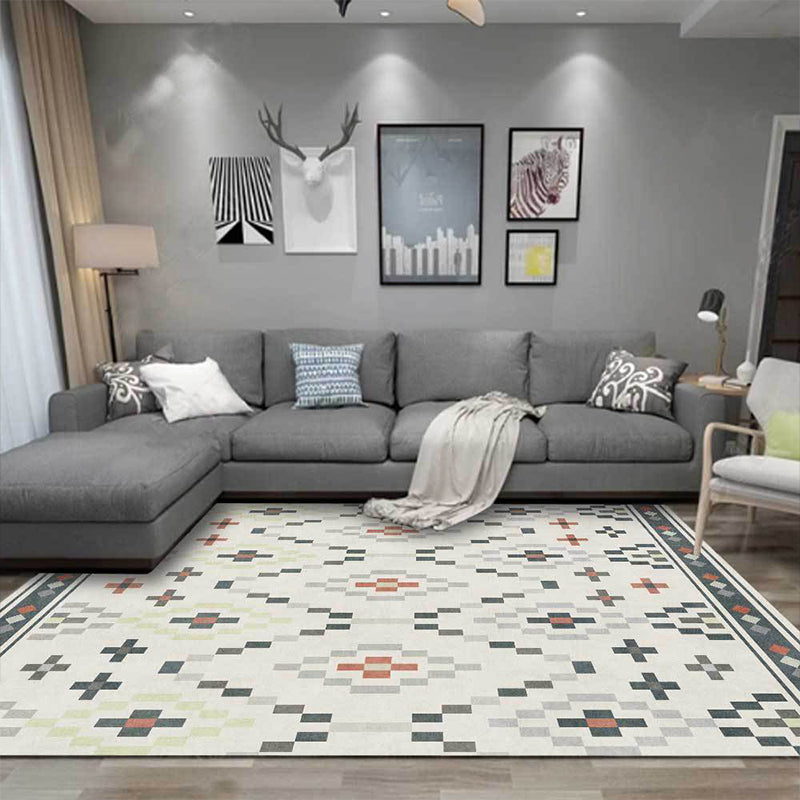 White Tribal Rug Polyester Geometric Pattern Rug Washable Non-Slip Backing Carpet for Living Room Clearhalo 'Area Rug' 'Rugs' 'Southwestern' Rug' 1608903