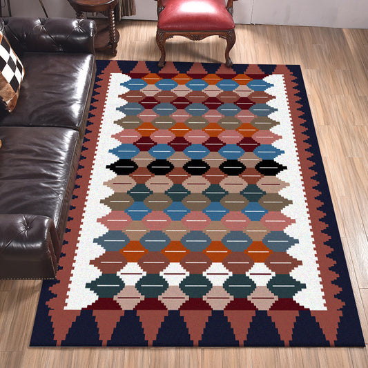 Vintage Tribal Pattern Rug White and Purple Traditional Rug Polyester Washable Anti-Slip Backing Area Rug for Bedroom White