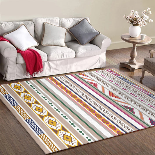 White Multicolor Tribal Rug Polyester Striped Pattern Rug Washable Non-Slip Backing Carpet for Living Room White Clearhalo 'Area Rug' 'Rugs' 'Southwestern' Rug' 1608918