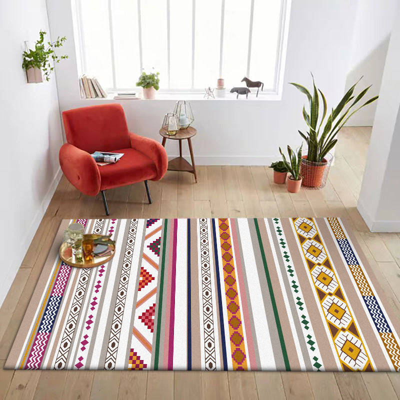 White Multicolor Tribal Rug Polyester Striped Pattern Rug Washable Non-Slip Backing Carpet for Living Room Clearhalo 'Area Rug' 'Rugs' 'Southwestern' Rug' 1608919