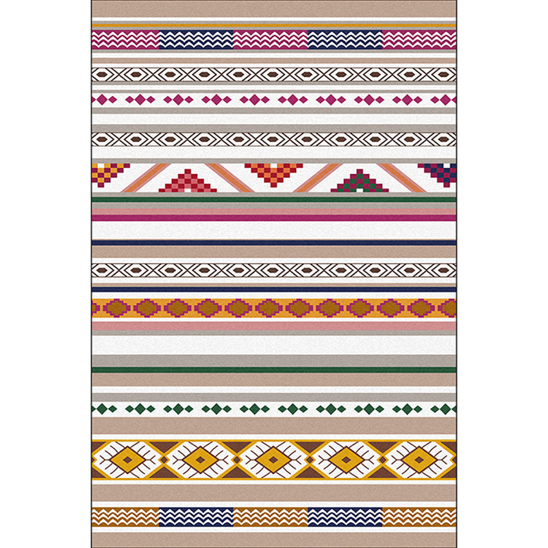 White Multicolor Tribal Rug Polyester Striped Pattern Rug Washable Non-Slip Backing Carpet for Living Room Clearhalo 'Area Rug' 'Rugs' 'Southwestern' Rug' 1608920