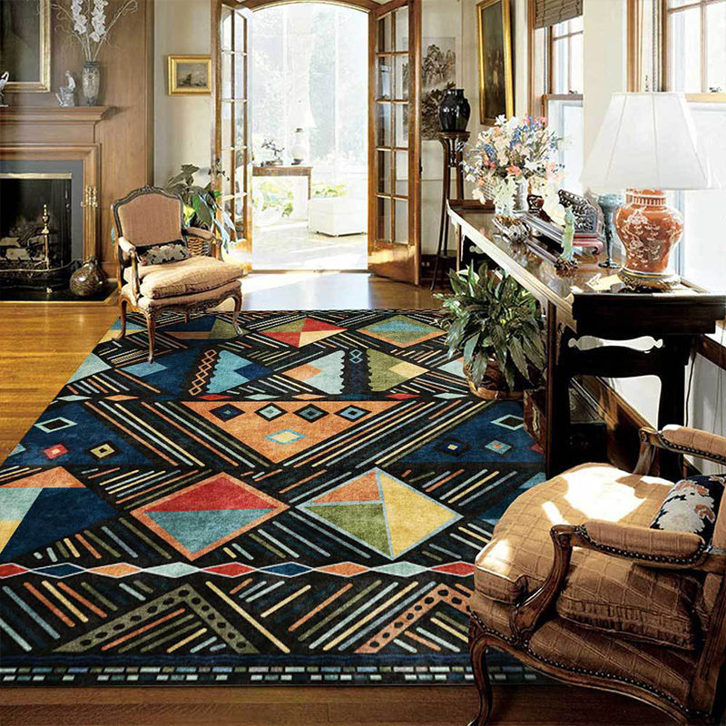 Blue Multicolor Tribal Rug Polyester Geometric and Striped Pattern Rug Washable Non-Slip Backing Carpet for Living Room Blue Clearhalo 'Area Rug' 'Rugs' 'Southwestern' Rug' 1608926