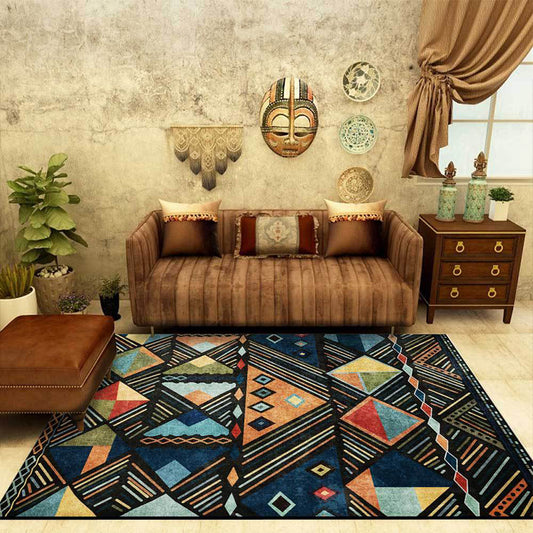 Blue Multicolor Tribal Rug Polyester Geometric and Striped Pattern Rug Washable Non-Slip Backing Carpet for Living Room Clearhalo 'Area Rug' 'Rugs' 'Southwestern' Rug' 1608927