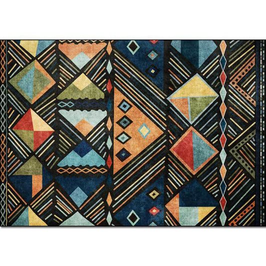 Blue Multicolor Tribal Rug Polyester Geometric and Striped Pattern Rug Washable Non-Slip Backing Carpet for Living Room Clearhalo 'Area Rug' 'Rugs' 'Southwestern' Rug' 1608928