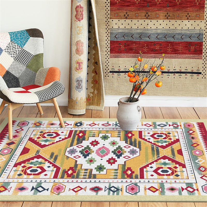 Yellow Tribal Rug Polyester Medallion Pattern Rug Washable Non-Slip Backing Carpet for Living Room Clearhalo 'Area Rug' 'Rugs' 'Southwestern' Rug' 1608935