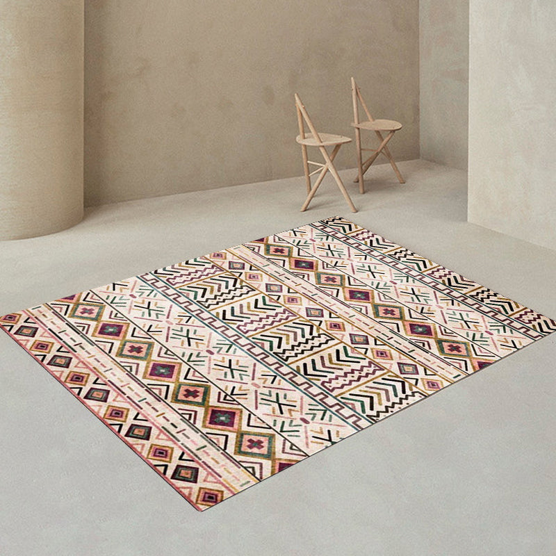 Beige Tribal Rug Polyester Geometric and Striped Pattern Rug Washable Non-Slip Backing Carpet for Living Room White Clearhalo 'Area Rug' 'Rugs' 'Southwestern' Rug' 1608942