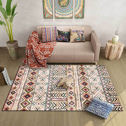 Beige Tribal Rug Polyester Geometric and Striped Pattern Rug Washable Non-Slip Backing Carpet for Living Room Clearhalo 'Area Rug' 'Rugs' 'Southwestern' Rug' 1608943