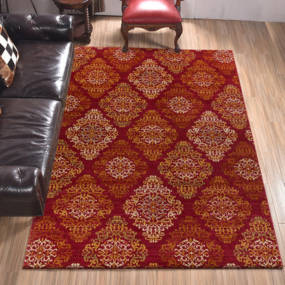 Persian Checked Print Rug with Floral Red Polyester Rug Machine Washable Non-Slip Area Rug for Living Room Red Clearhalo 'Area Rug' 'Moroccan' 'Rugs' Rug' 1608950