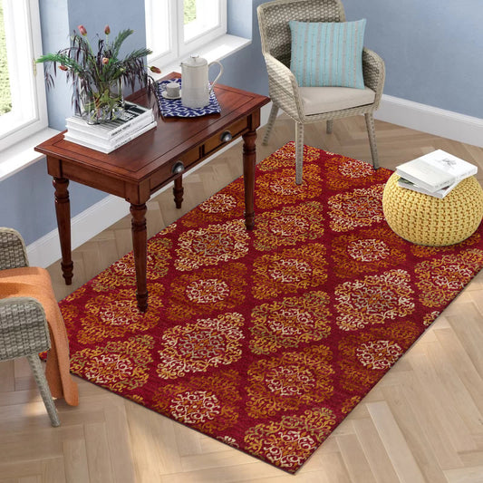 Persian Checked Print Rug with Floral Red Polyester Rug Machine Washable Non-Slip Area Rug for Living Room Clearhalo 'Area Rug' 'Moroccan' 'Rugs' Rug' 1608951