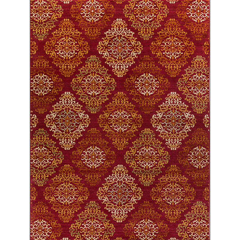 Persian Checked Print Rug with Floral Red Polyester Rug Machine Washable Non-Slip Area Rug for Living Room Clearhalo 'Area Rug' 'Moroccan' 'Rugs' Rug' 1608952