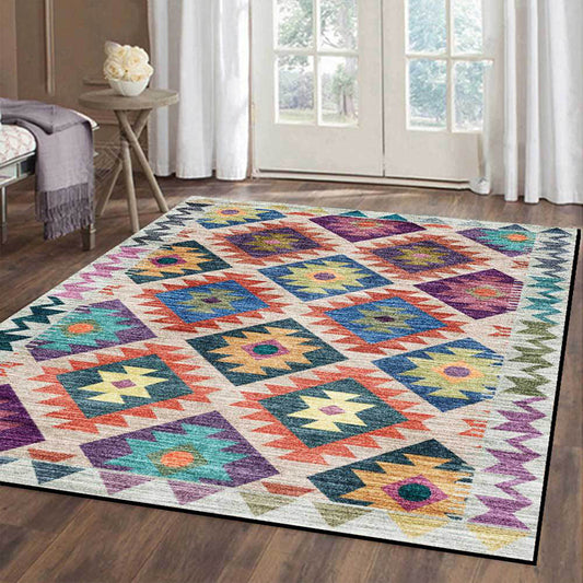 Mediterranean Checked Print Rug Multicolor Polyester Rug Machine Washable Non-Slip Area Rug for Living Room Yellow Clearhalo 'Area Rug' 'Moroccan' 'Rugs' Rug' 1608958
