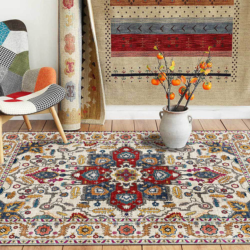 Unique Medallion Pattern Rug with Floral Blue and Red Persian Rug Polyester Machine Washable Anti-Slip Area Rug for Bedroom Red Clearhalo 'Area Rug' 'Moroccan' 'Rugs' Rug' 1609043
