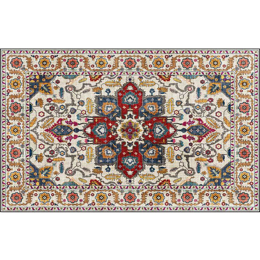 Unique Medallion Pattern Rug with Floral Blue and Red Persian Rug Polyester Machine Washable Anti-Slip Area Rug for Bedroom Clearhalo 'Area Rug' 'Moroccan' 'Rugs' Rug' 1609045
