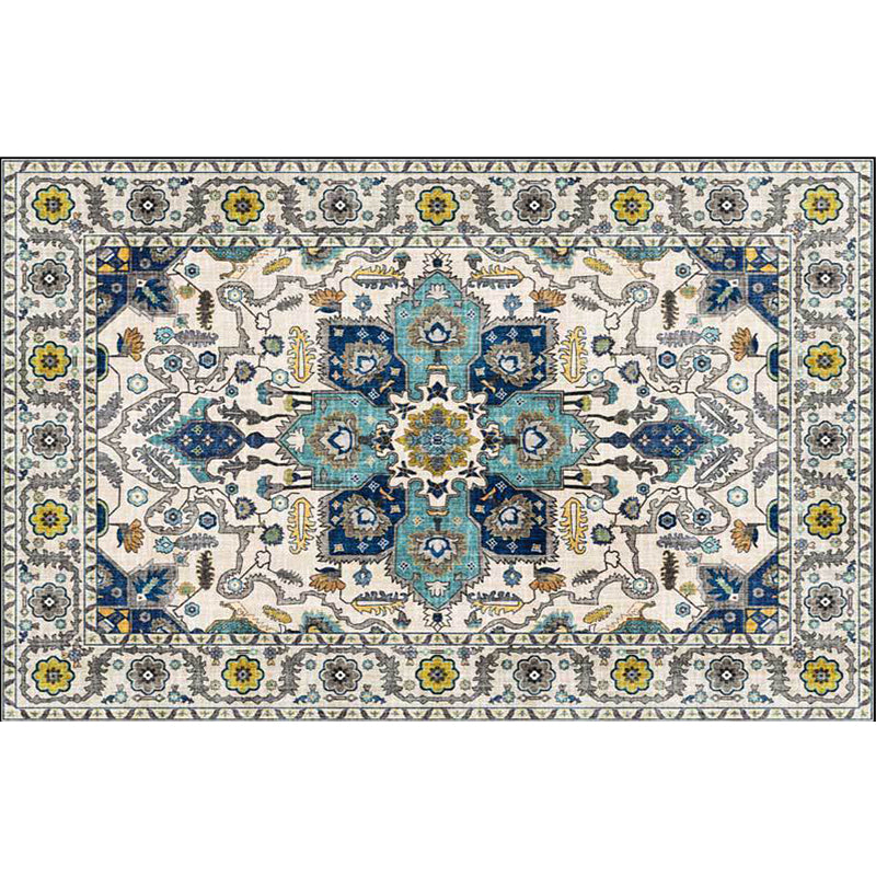Unique Medallion Pattern Rug with Floral Blue and Red Persian Rug Polyester Machine Washable Anti-Slip Area Rug for Bedroom Clearhalo 'Area Rug' 'Moroccan' 'Rugs' Rug' 1609053
