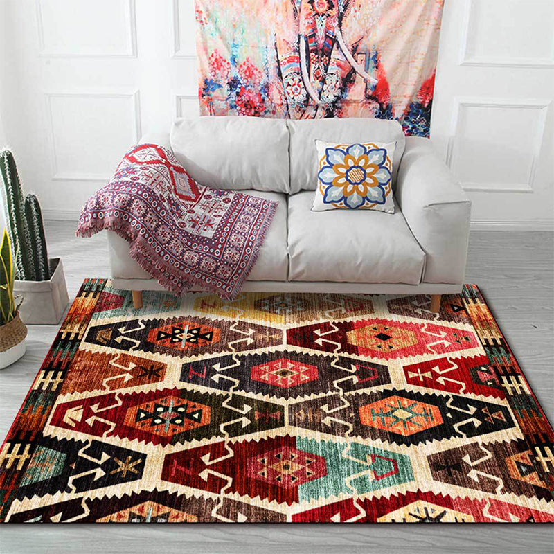Retro Azulejos Pattern Rug Brown Multicolor Persian Rug Polyester Machine Washable Anti-Slip Area Rug for Bedroom Brown Clearhalo 'Area Rug' 'Moroccan' 'Rugs' Rug' 1609059