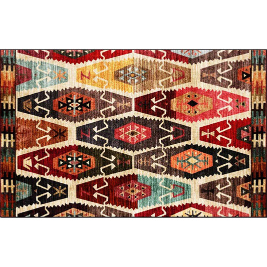 Retro Azulejos Pattern Rug Brown Multicolor Persian Rug Polyester Machine Washable Anti-Slip Area Rug for Bedroom Clearhalo 'Area Rug' 'Moroccan' 'Rugs' Rug' 1609061
