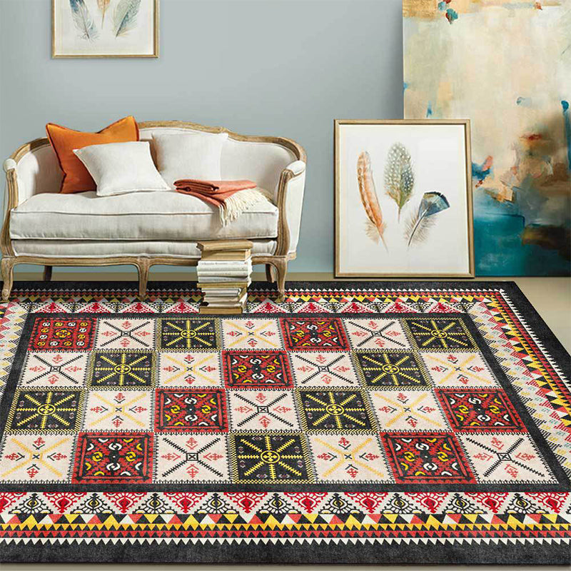 Tribal Azulejos Pattern Rug Red and Green Mediterranean Rug Polyester Machine Washable Anti-Slip Area Rug for Bedroom Red Clearhalo 'Area Rug' 'Moroccan' 'Rugs' Rug' 1609067