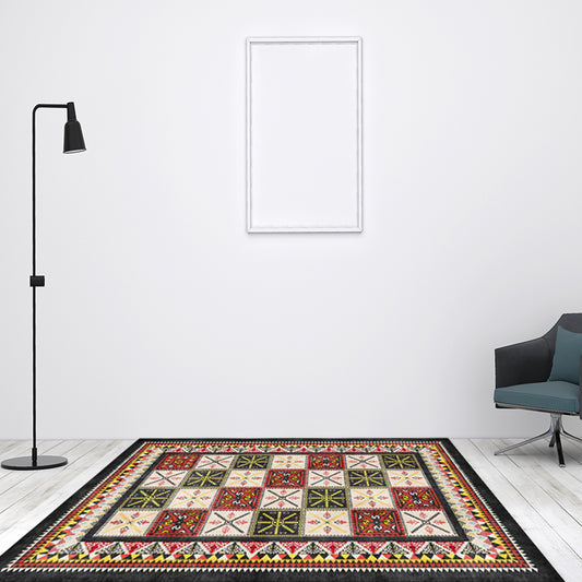 Tribal Azulejos Pattern Rug Red and Green Mediterranean Rug Polyester Machine Washable Anti-Slip Area Rug for Bedroom Clearhalo 'Area Rug' 'Moroccan' 'Rugs' Rug' 1609068