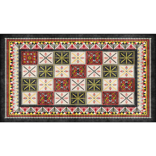 Tribal Azulejos Pattern Rug Red and Green Mediterranean Rug Polyester Machine Washable Anti-Slip Area Rug for Bedroom Clearhalo 'Area Rug' 'Moroccan' 'Rugs' Rug' 1609069