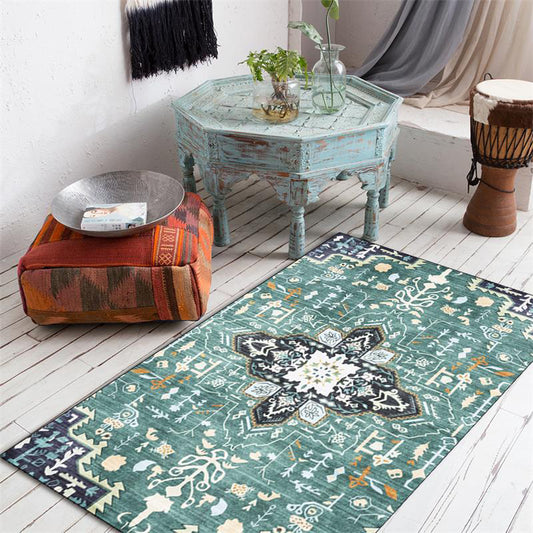 Green Persian Rug Polyester Medallion Print Rug Washable Non-Slip Backing Carpet for Living Room Green Clearhalo 'Area Rug' 'Moroccan' 'Rugs' Rug' 1609075