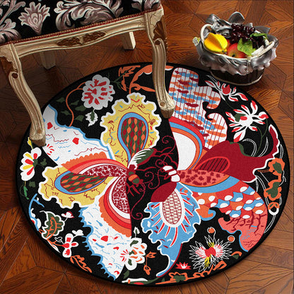Vintage Butterfly Pattern Rug Black Multicolor Polyester Rug Machine Washable Non-Slip Area Rug for Bedroom Yellow-Red Clearhalo 'Area Rug' 'Rug' 1609101