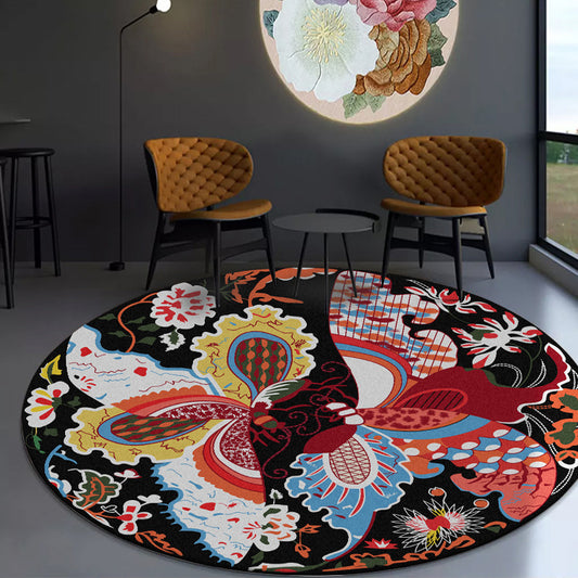 Vintage Butterfly Pattern Rug Black Multicolor Polyester Rug Machine Washable Non-Slip Area Rug for Bedroom
