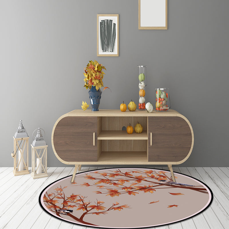 Red Oriental Rug Polyester Leaf and Bird Pattern Rug Washable Non-Slip Backing Carpet for Living Room Red Clearhalo 'Area Rug' 'Rug' 1609117