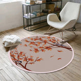 Red Oriental Rug Polyester Leaf and Bird Pattern Rug Washable Non-Slip Backing Carpet for Living Room