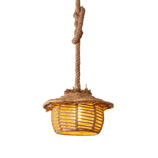 Hemp Rope House Suspended Light Lodge Stylish 1 Light Coffee Shop Ceiling Light Fixture in Beige Beige Clearhalo 'Ceiling Lights' 'Industrial Pendants' 'Industrial' 'Middle Century Pendants' 'Pendant Lights' 'Pendants' 'Tiffany' Lighting' 160913