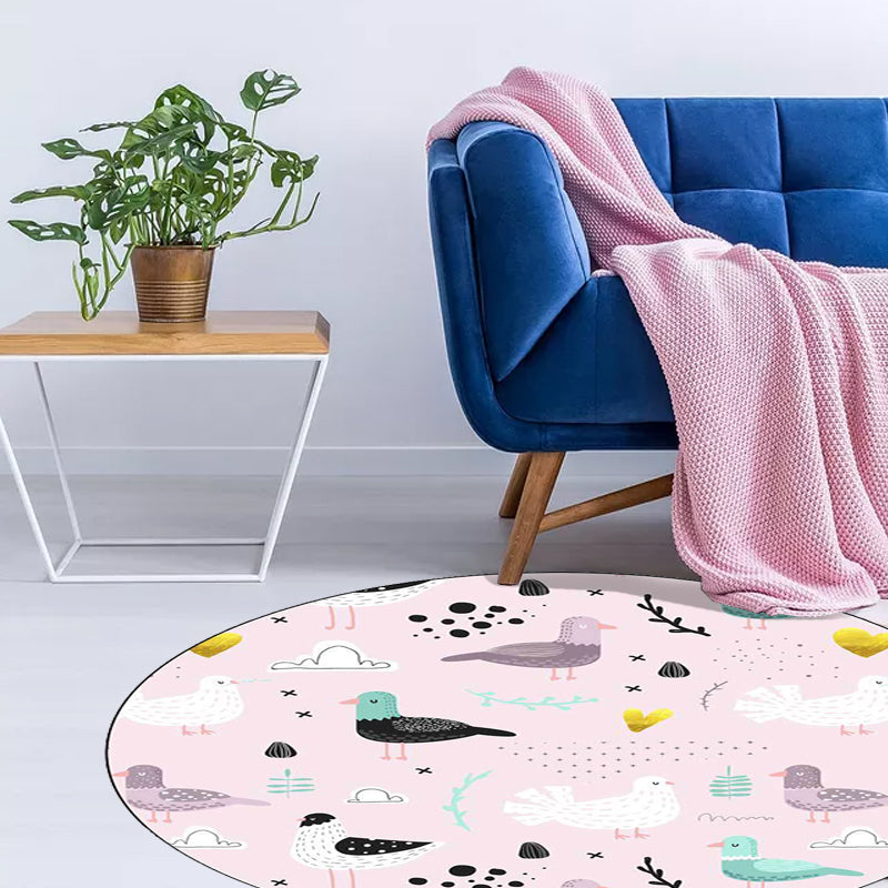 Kids Bedroom Rug in Pink Animal Bird Leaf Print Rug Polyester Washable Non-Slip Area Rug Pink Clearhalo 'Area Rug' 'Rug' 1609197
