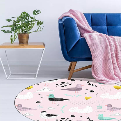 Kids Bedroom Rug in Pink Animal Bird Leaf Print Rug Polyester Washable Non-Slip Area Rug Pink Clearhalo 'Area Rug' 'Rug' 1609197