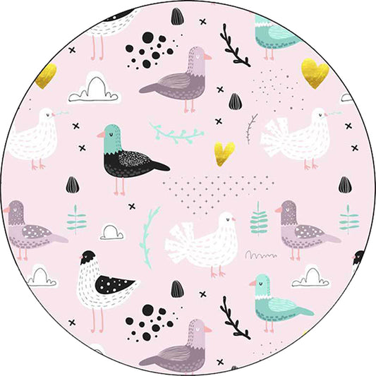 Kids Bedroom Rug in Pink Animal Bird Leaf Print Rug Polyester Washable Non-Slip Area Rug