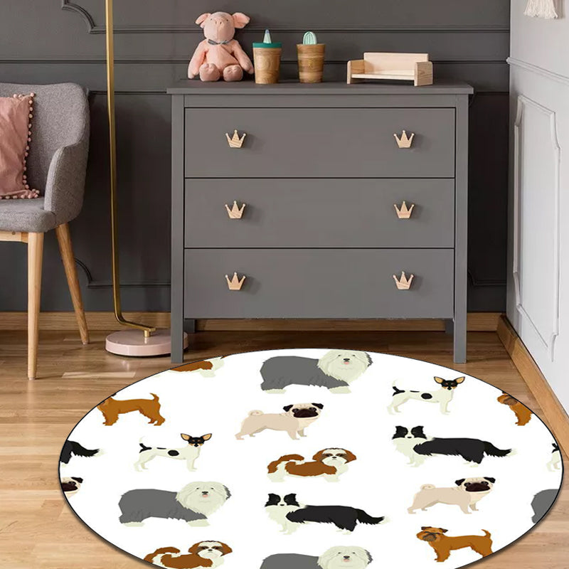 Cute Kids Rug in White Animal Dog Pattern Rug Polyester Washable Stain-Resistant Carpet for Nursery Clearhalo 'Area Rug' 'Rug' 1609206