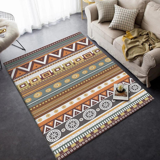 Brown Tribal Rug Polyester Geometric and Striped Pattern Rug Washable Non-Slip Backing Carpet for Living Room Clearhalo 'Area Rug' 'Rugs' 'Southwestern' Rug' 1609246