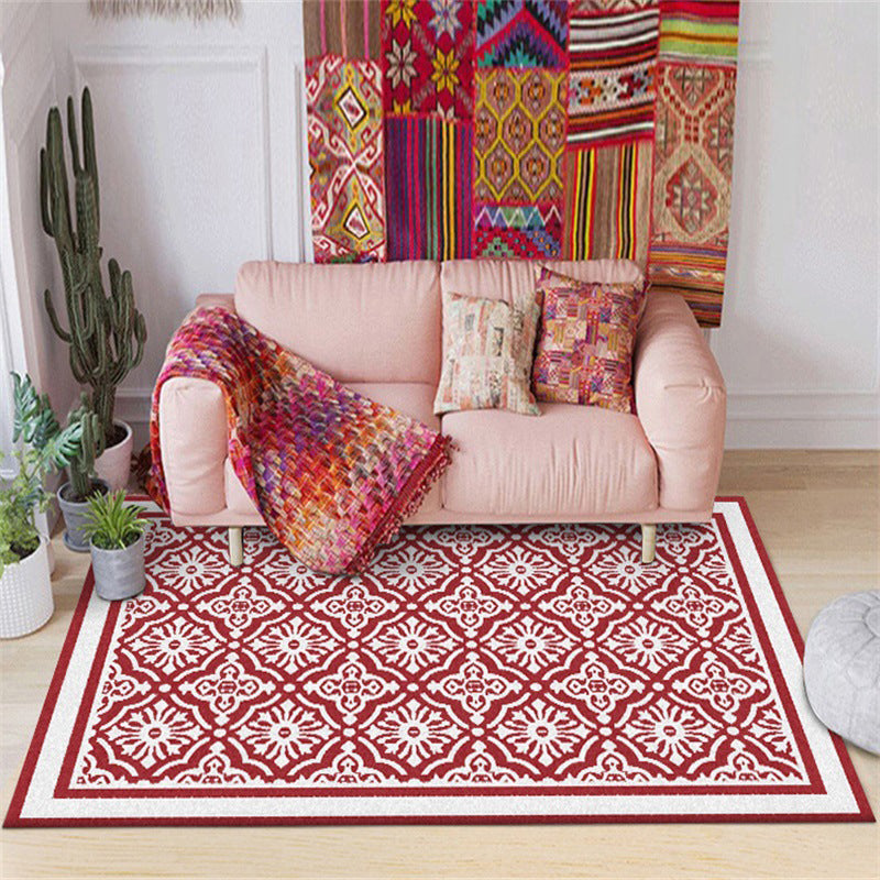 Red Persian Rug Polyester Floral Pattern Rug Washable Non-Slip Backing Carpet for Living Room Clearhalo 'Area Rug' 'Moroccan' 'Rugs' Rug' 1609270
