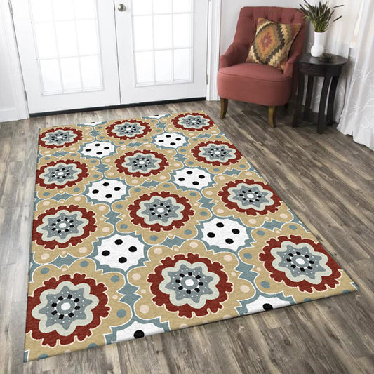 Persian Checked Print Rug with Floral Yellow Polyester Rug Machine Washable Non-Slip Area Rug for Living Room Clearhalo 'Area Rug' 'Moroccan' 'Rugs' Rug' 1609278