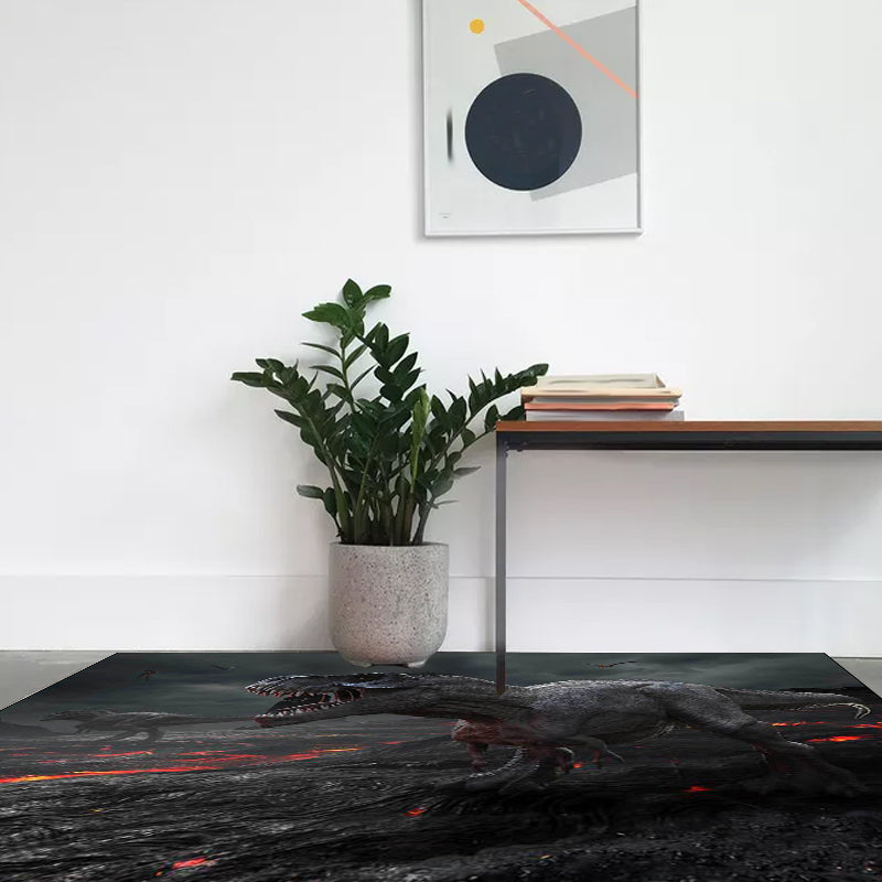 Dark Grey Novelty Rug Polyester Dinosaur Pattern Rug Washable Non-Slip Backing Carpet for Living Room Black Clearhalo 'Area Rug' 'Modern' 'Rugs' Rug' 1609301