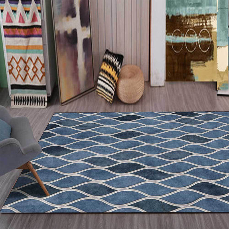 Funky Geometric Pattern Rug Blue Nordic Rug Polyester Washable Anti-Slip Backing Area Rug for Bedroom Clearhalo 'Area Rug' 'Modern' 'Rugs' Rug' 1609340