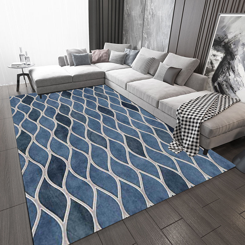 Funky Geometric Pattern Rug Blue Nordic Rug Polyester Washable Anti-Slip Backing Area Rug for Bedroom Clearhalo 'Area Rug' 'Modern' 'Rugs' Rug' 1609341
