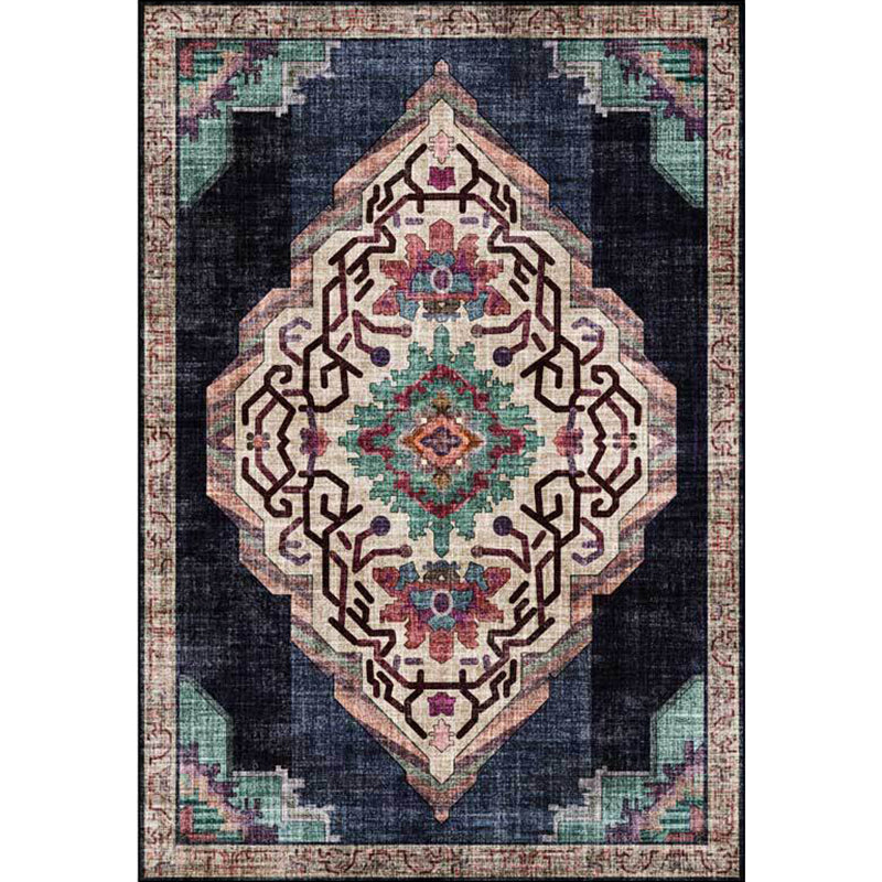 Vintage Medallion Pattern Rug Black Polyester Rug Machine Washable Non-Slip Area Rug for Living Room Blue Clearhalo 'Area Rug' 'Moroccan' 'Rugs' Rug' 1609437