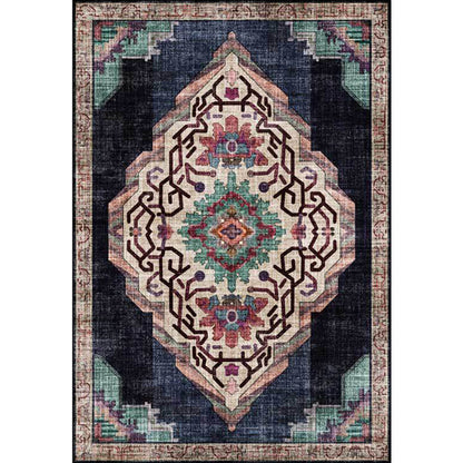 Vintage Medallion Pattern Rug Black Polyester Rug Machine Washable Non-Slip Area Rug for Living Room Blue Clearhalo 'Area Rug' 'Moroccan' 'Rugs' Rug' 1609437