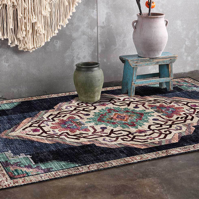 Vintage Medallion Pattern Rug Black Polyester Rug Machine Washable Non-Slip Area Rug for Living Room Clearhalo 'Area Rug' 'Moroccan' 'Rugs' Rug' 1609438