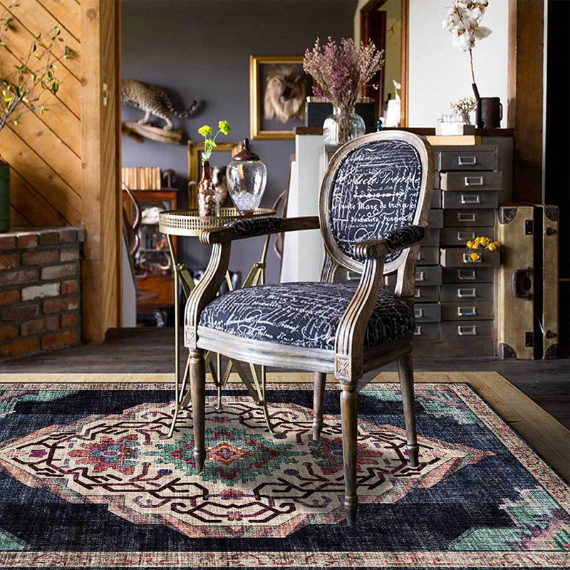 Vintage Medallion Pattern Rug Black Polyester Rug Machine Washable Non-Slip Area Rug for Living Room Clearhalo 'Area Rug' 'Moroccan' 'Rugs' Rug' 1609439
