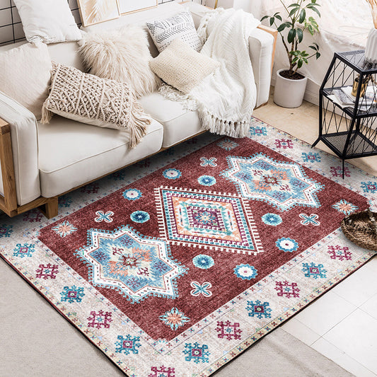 Whitewash Medallion Pattern Rug Red Moroccan Rug Polyester Machine Washable Anti-Slip Area Rug for Bedroom Clearhalo 'Area Rug' 'Moroccan' 'Rugs' Rug' 1609446