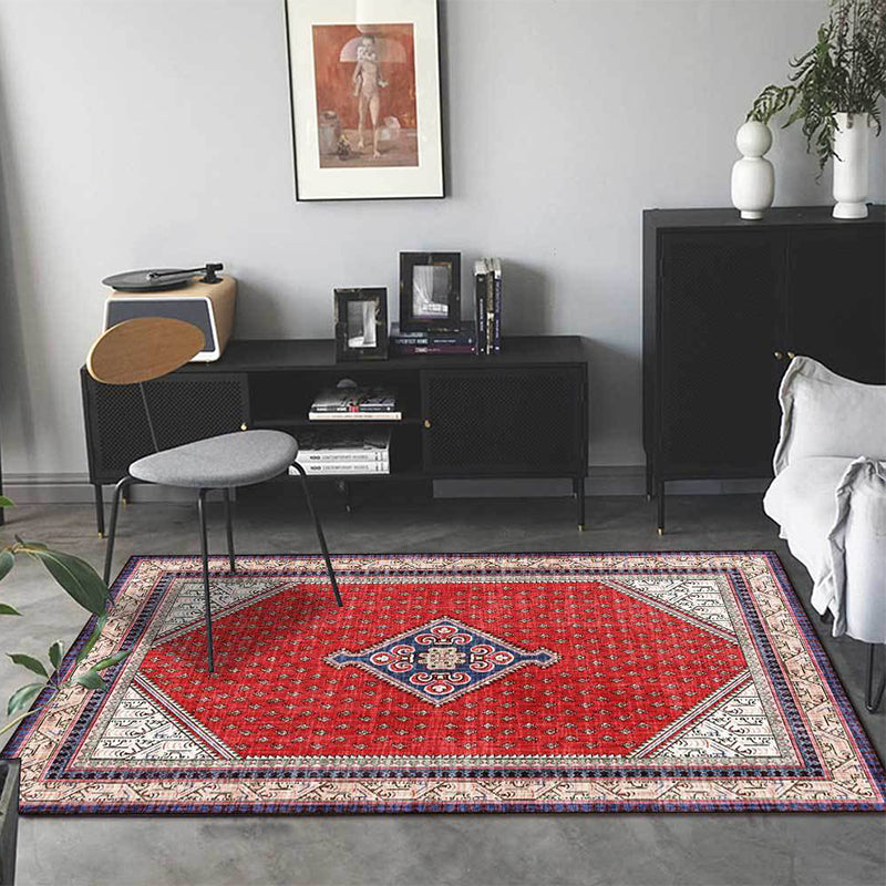 Tribal Medallion Pattern Rug Red Mediterranean Rug Polyester Machine Washable Anti-Slip Area Rug for Bedroom Clearhalo 'Area Rug' 'Moroccan' 'Rugs' Rug' 1609454